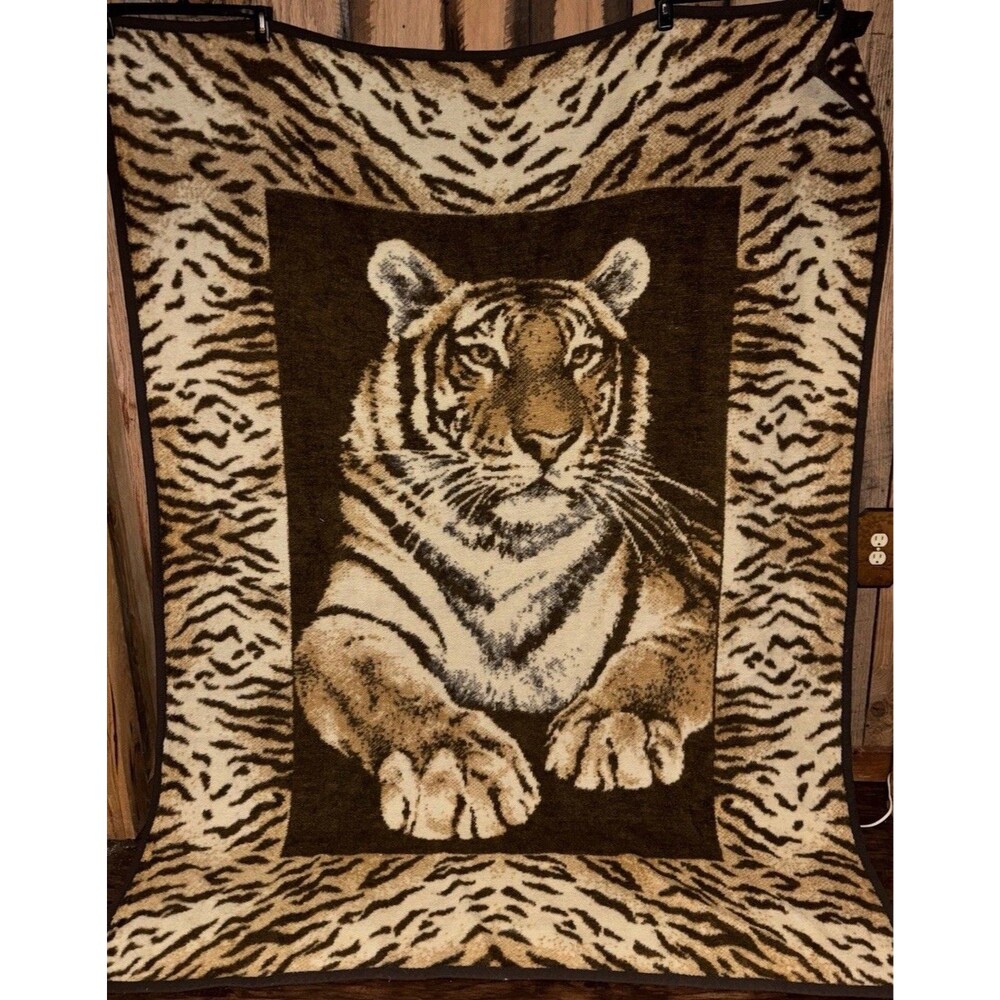 Ibena Relax Dolan Throw Blanket Tiger West Germany 55” x 72" Acrylic Blend VTG